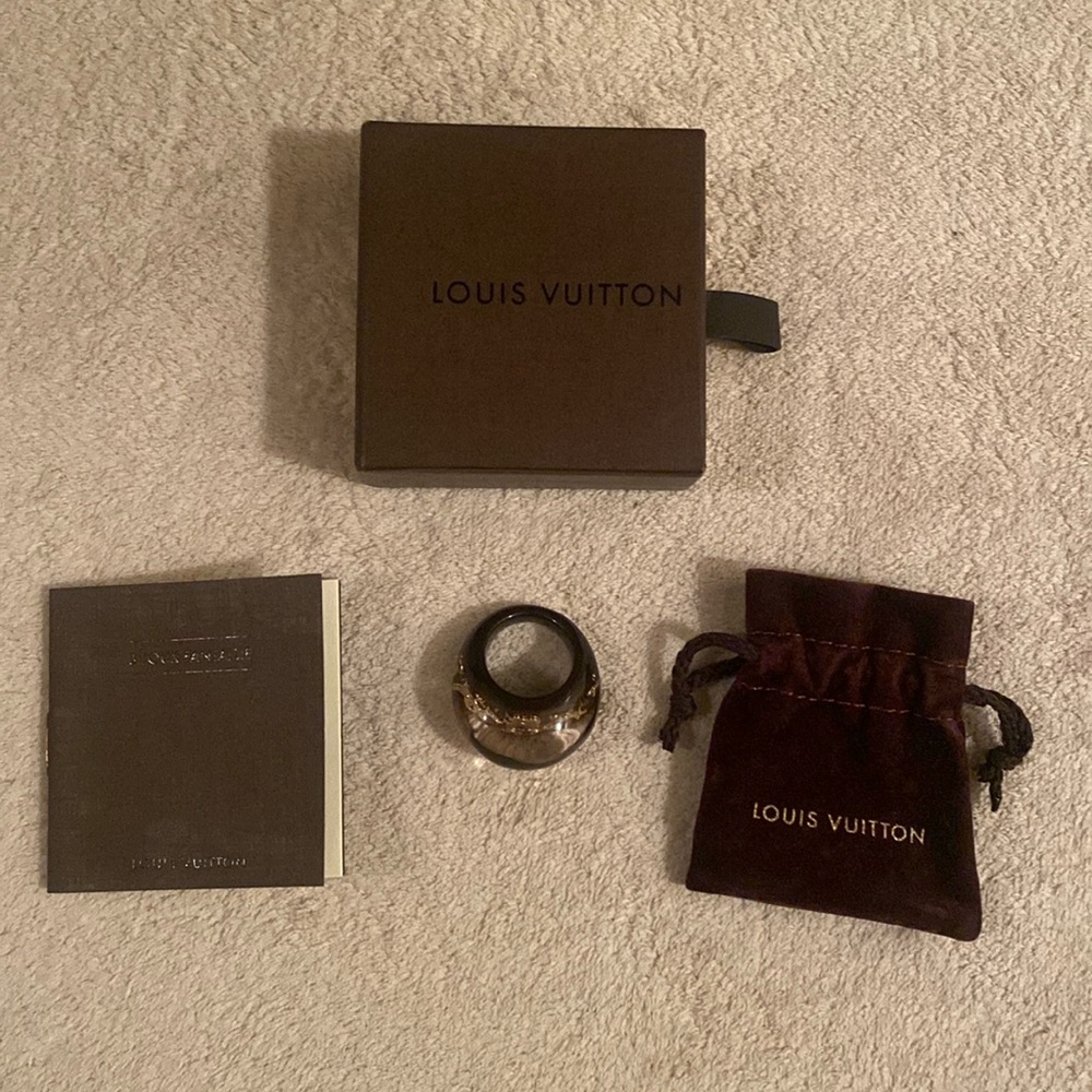 Louis Vuitton Brown Inclusion Ring w/ Dust Bag, Original Box, and Booklet